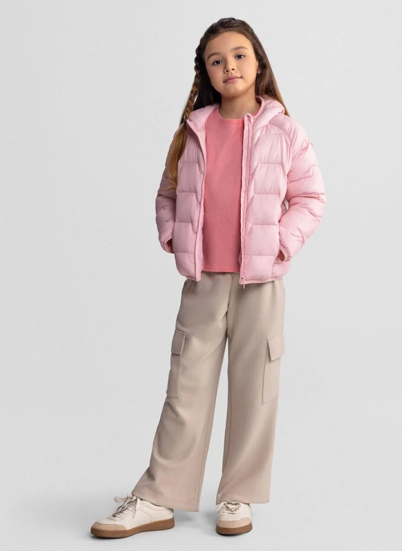 مينوتي Girls wide leg joggers beige with cargo pockets